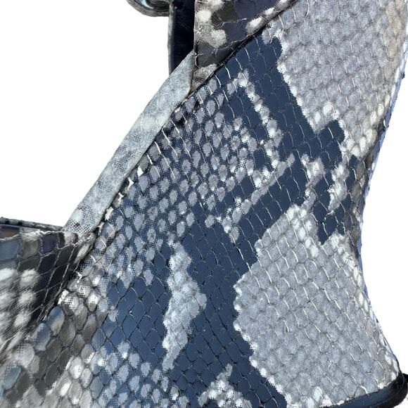 Alice + Olivia Jana Gray Black Snake Skin Leather Open Toe Wedge Sandals Size 39 - Picture 10 of 11
